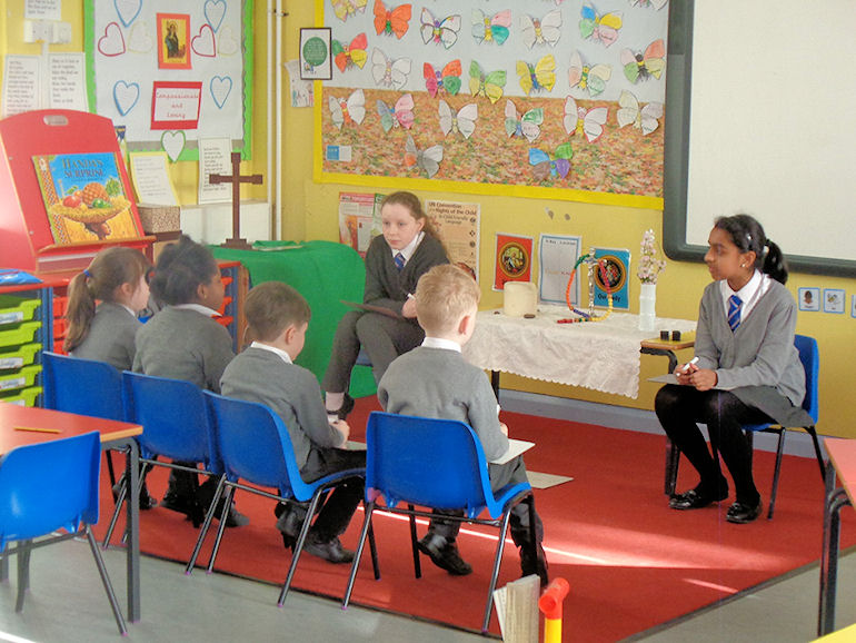 Children participating in a prayer group